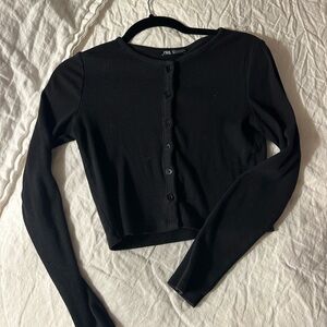Zara Black Long Sleeve Button-Up Top